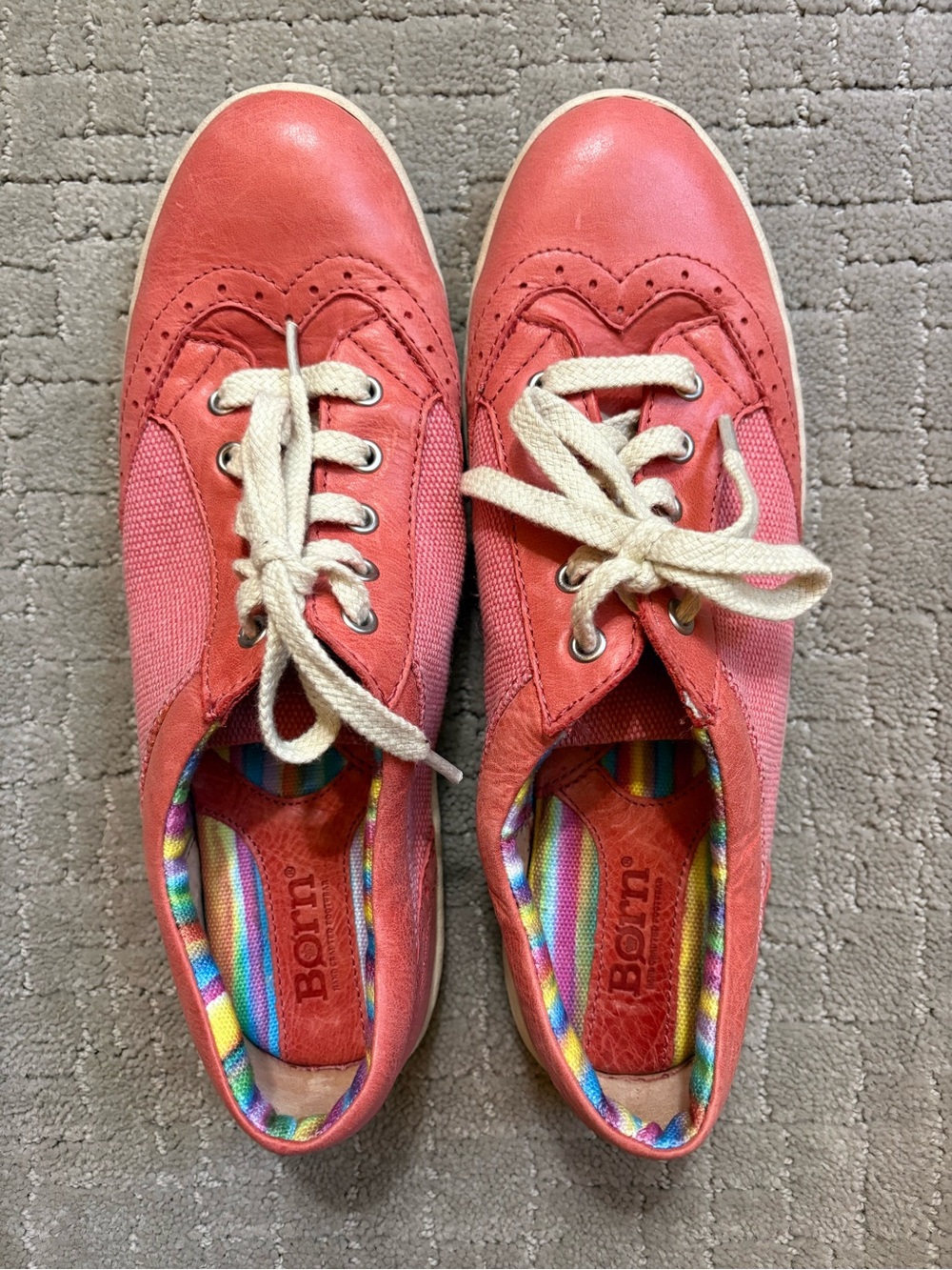 Born Coral Leather Pink Canvas Wingtip Lace-Up Women's Funky Cute Sneakers - Picture 2 of 9